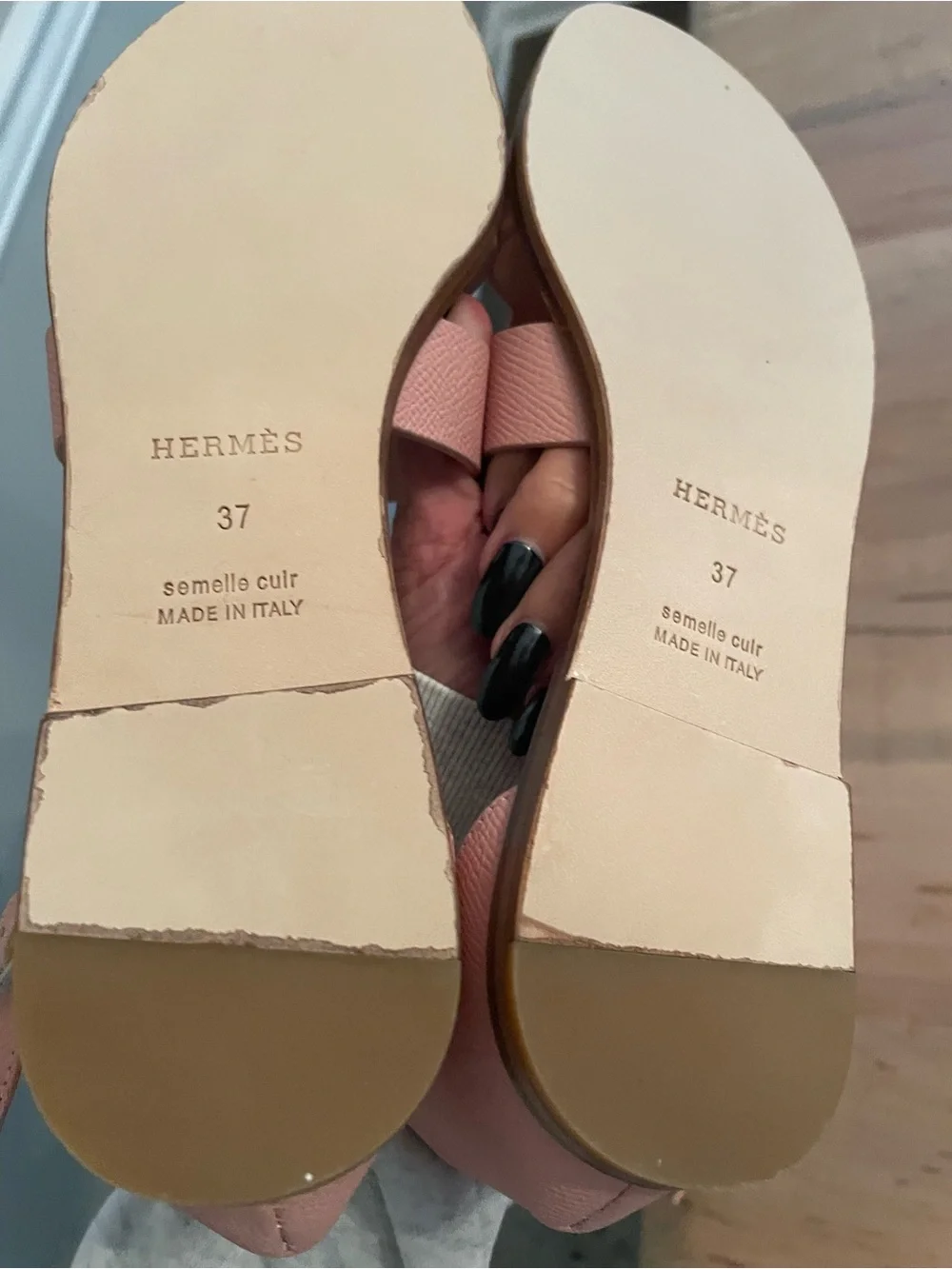 Hermes Women's Pink Ankle-Strap Leather Sandals